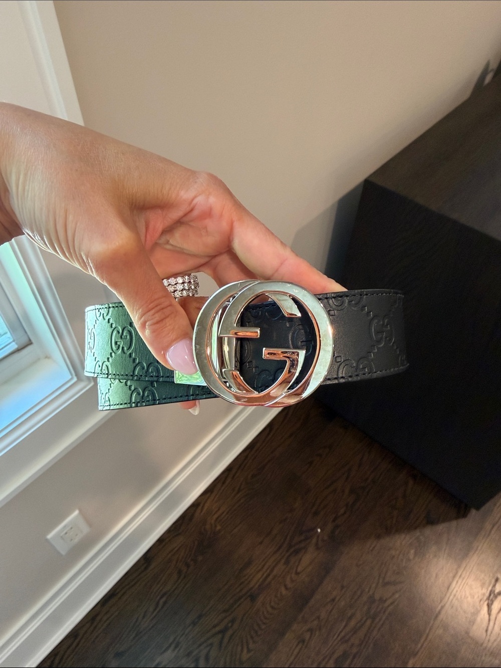 Gucci Black Embossed GG Leather Belt with Silver Double G Buckle 95 - Picture 2 of 5
